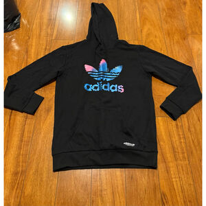 Men's Adidas Black Multi-color Pixel Trefoil Logo Hoodie M